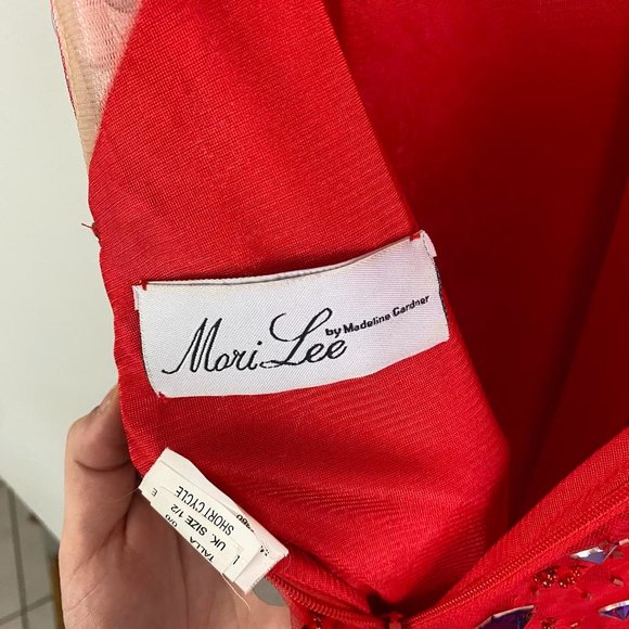 MORI LEE red beaded v neck formal maxi dress - Picture 4 of 7